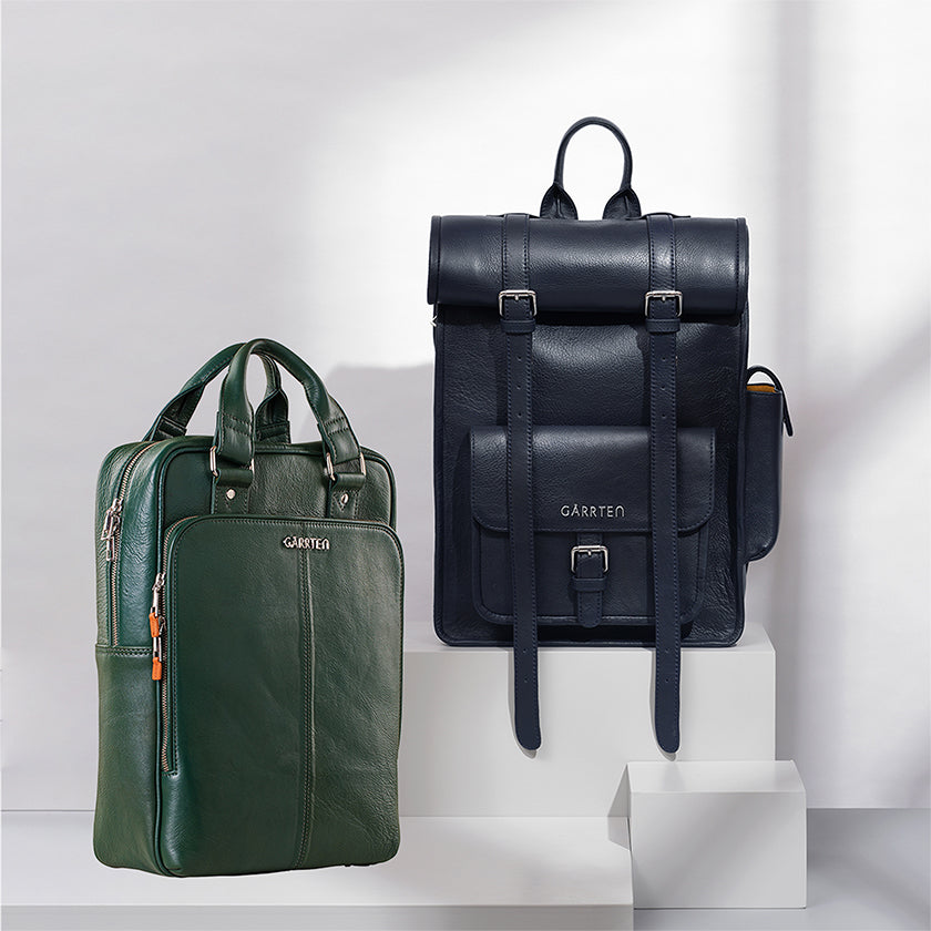 Work & Play Duo - Leather Backpack set in Racing Green & Midnight